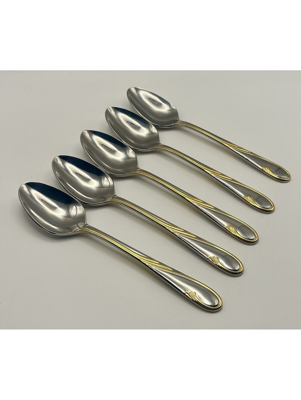 (5) Gorham GOLDEN SWIRL 18/8 Stainless Japan Teaspoon Lot ~ 6.25”